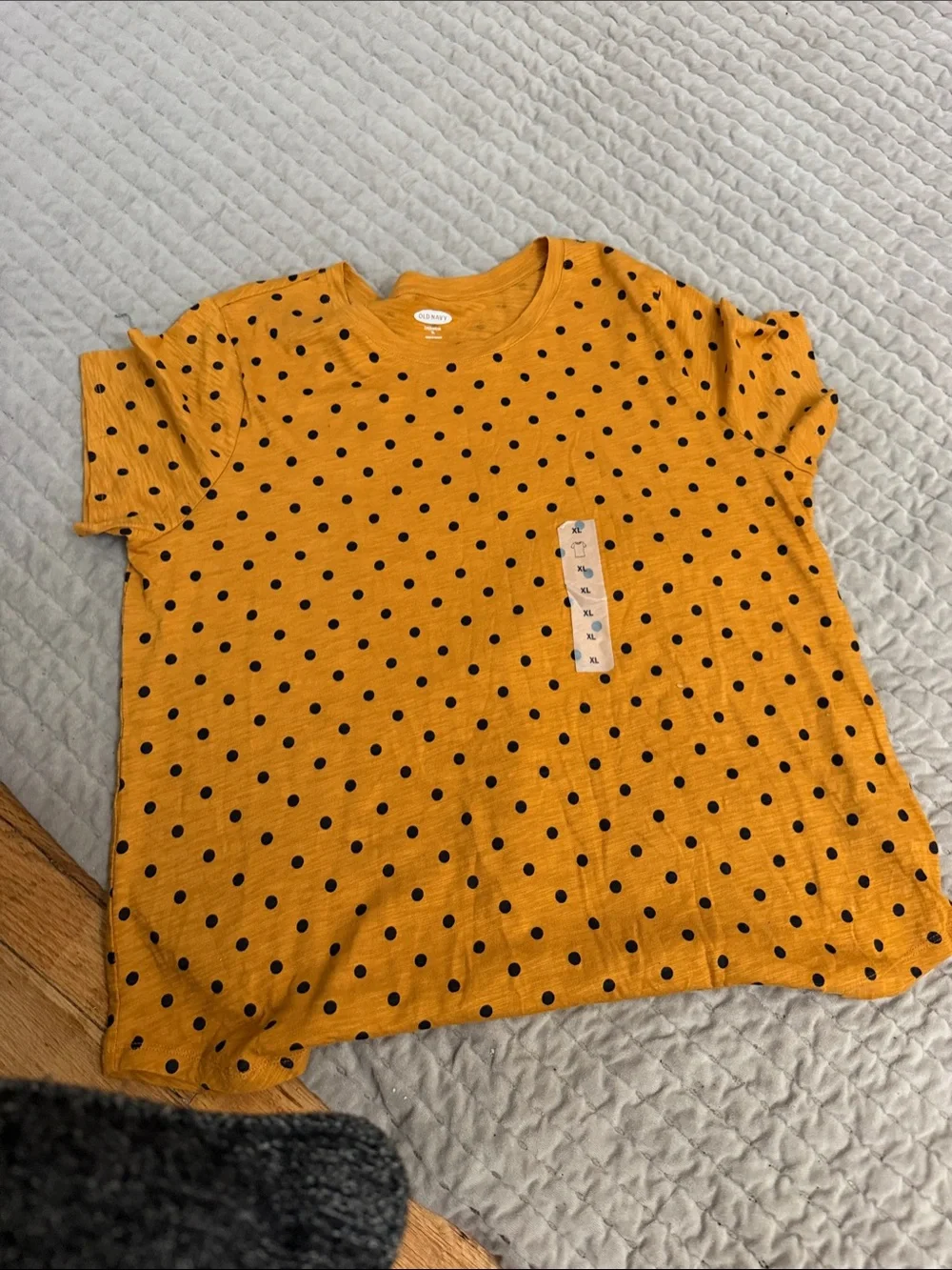 Old Navy Mustard Yellow Short Sleeve Tee with Black Polka Dots